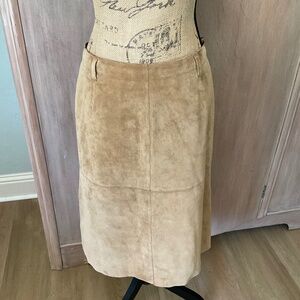 VTG Isaac Mizrahi Target Camel Suede Skirt midi boho festival 70’s tan leather 8